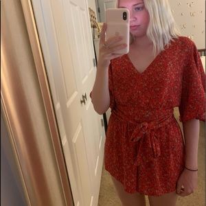 Red floral romper